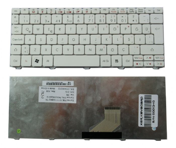 Acer Aspire One 521, 522, 533, D255, D255E, D257, D260, D270, NAV50, NAV70, PAV01, PAV70, ZH9, AO521 AO522 AO533 AOD255 AOD255E AOD257 AOD260 AOD270 ACER 532H Klavye Türkçe Beyaz
