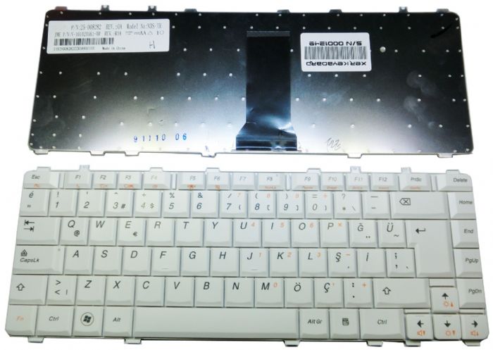 Lenovo Y450, Lenovo Y450A, Lenovo Y450G, Lenovo Y550, Lenovo Y550P, Lenovo Y560 Klavye Türkçe Beyaz  25-00828 V-101020Ak1