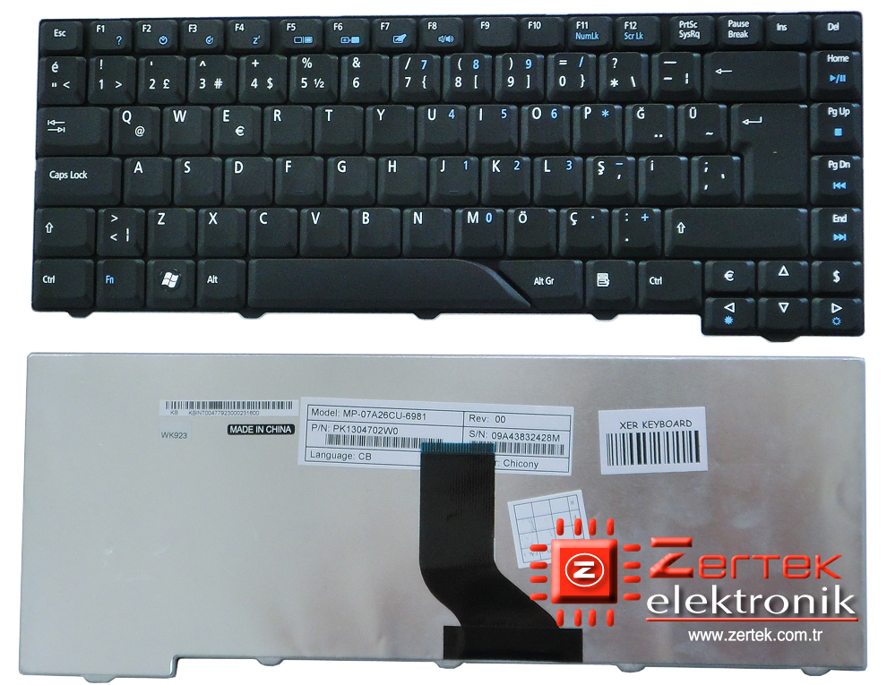 Acer 4310, Acer 4315, Acer 4710, Acer 4920, Acer 4920G, Acer 5220, Acer 5520G, Acer 5710, Acer 5715, Acer 5720, Acer 5920G, Acer 5920, Acer 5720G Klavye Türkçe Siyah