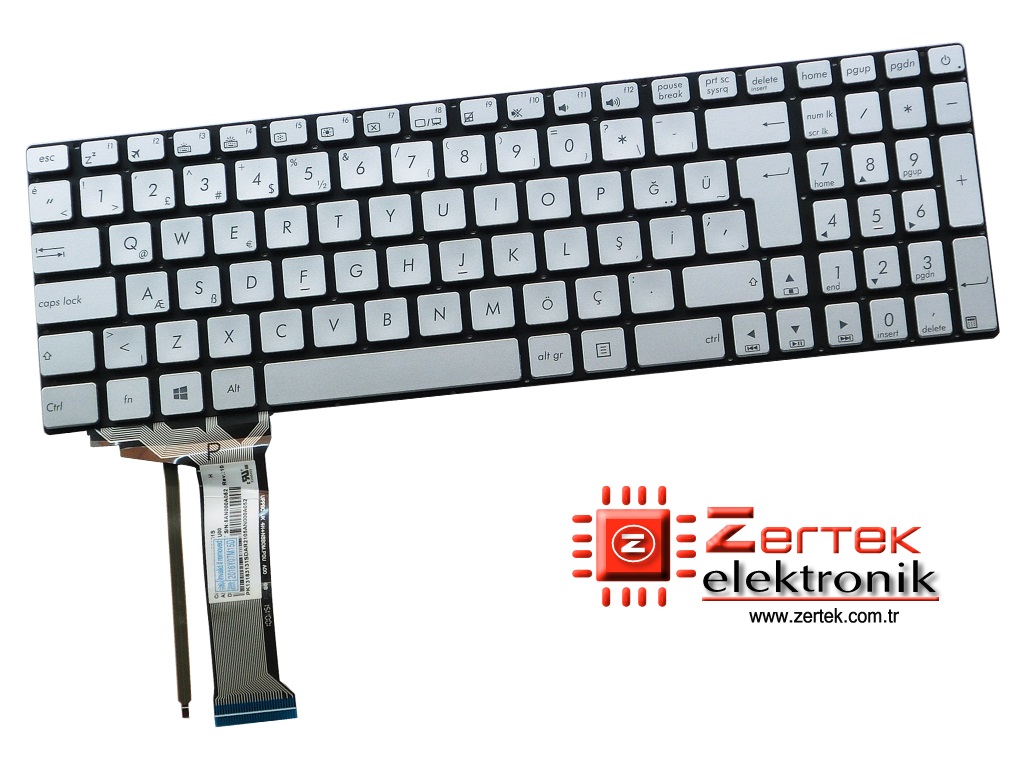 Asus N551, Asus N551J, Asus N551JB, Asus N551JK, Asus N551JM, Asus N551JQ, Asus N551JW, Asus N551JX, Asus GL752VW Klavye Türkçe Gri Işıklı