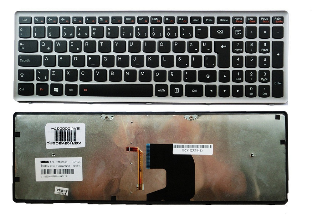 Lenovo Z500, Lenovo Z500A, Lenovo Z500G, Klavye Türkçe Işıklı T6f1-Tur 25206415 Pk130sy1d13 9Z.N8rsc.30T Laptop Klavye