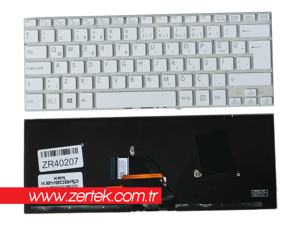Sony SVF14, SVF14316SCW, SVF14326SCW, SVF1421V1CP, SVF14215SCW Klavye Türkçe Işıklı Beyaz 149237541TR, AEHK8A0011203A, 9Z.NADBQ.10T
