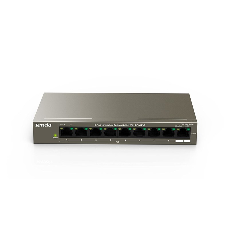 Tenda TEF1109P-8-63W 8 Port 10/100 PoE +1 Uplink Yönetilemez Switch 63W