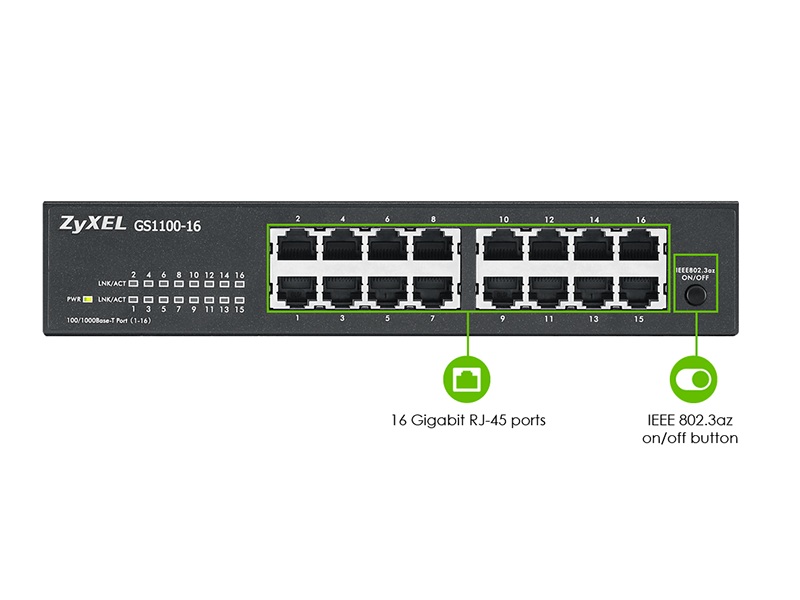 Zyxel GS1100-16 16 Port 10/100/1000 Rackmount Yönetilemez Switch
