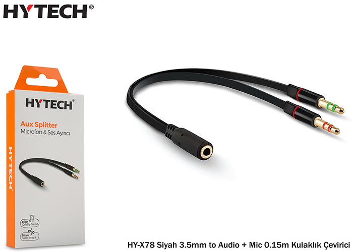 Hytech HY-X78 Siyah 3.5mm to Audio + Mic 0.15m Kulaklık Çevirici