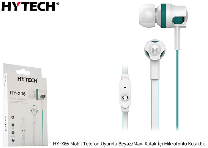 Hytech HY-X06 Mobil Telefon Uyumlu Beyaz/Mavi Kulak İçi Mikrofonlu Kulaklık