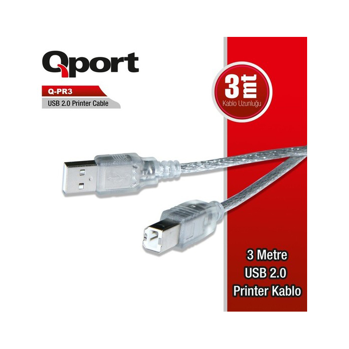 Qport Q-PR3 Usb2.0 3mt Şeffaf Yazıcı Kablosu