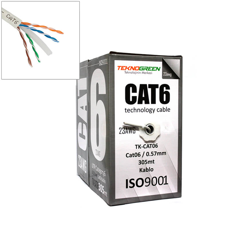 TeknoGreen TK-CAT06 Gri Cat6 Utp (305 Metre) 23 Awg 0.57mm CCA Network Kablosu