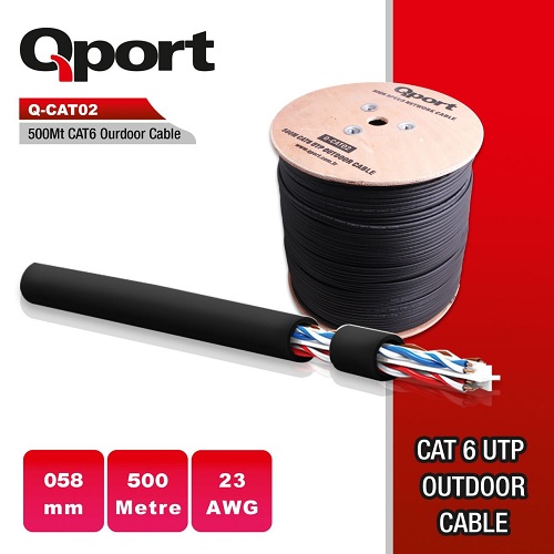 Qport Q-CAT02 23 AWG CAT6 UTP 500Mt Dış Ortam Network Kablosu