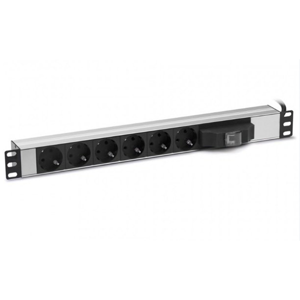 Ager 6 lı Sigortalı Otomatlı Aliminyum 19 inch 1u 3X1.5mm Schuko Grup Priz AA-PRZ01U19-6S-AL-6XDIN49440 (250v 16a)