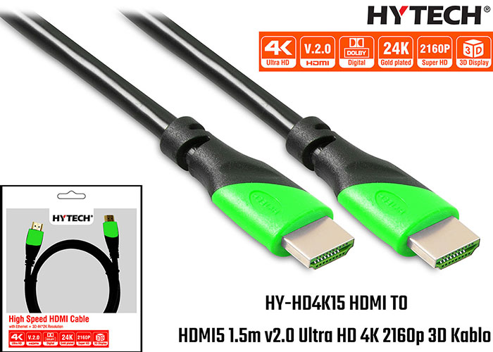 Hytech HY-HD4K15 HDMI TO HDMI 15 Metre v2.0 Ultra HD 4K 2160p 3D Kablo