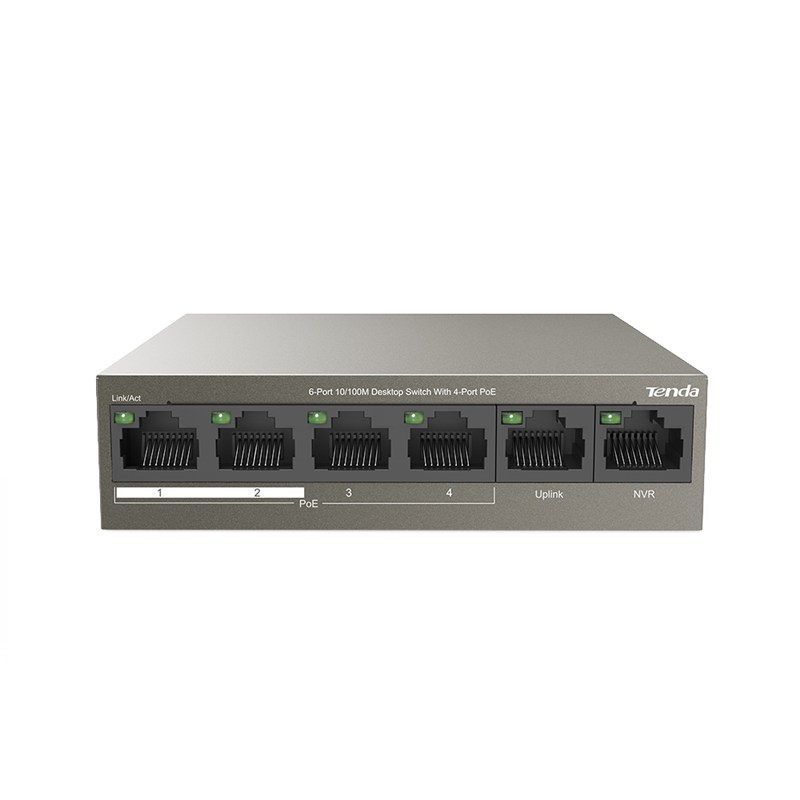 Tenda TEF1106P-4-63W 4 Port 10/100 PoE +2 Uplink Yönetilemez Switch 63W