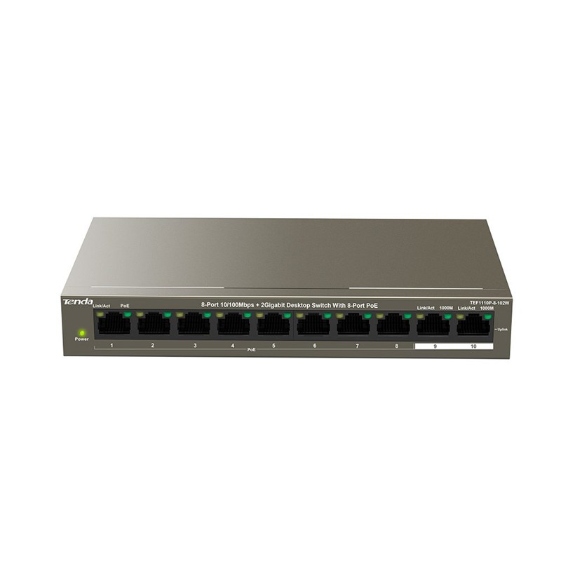 Tenda TEF1110P-8-102W 8 Port 10/100 PoE +2 Uplink Yönetilemez Switch 102W