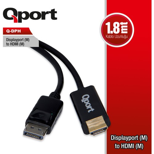 Qport Q-Dph Display Port(M) To HDMI(M) 1.8 Mt Dönüştürücü Kablo