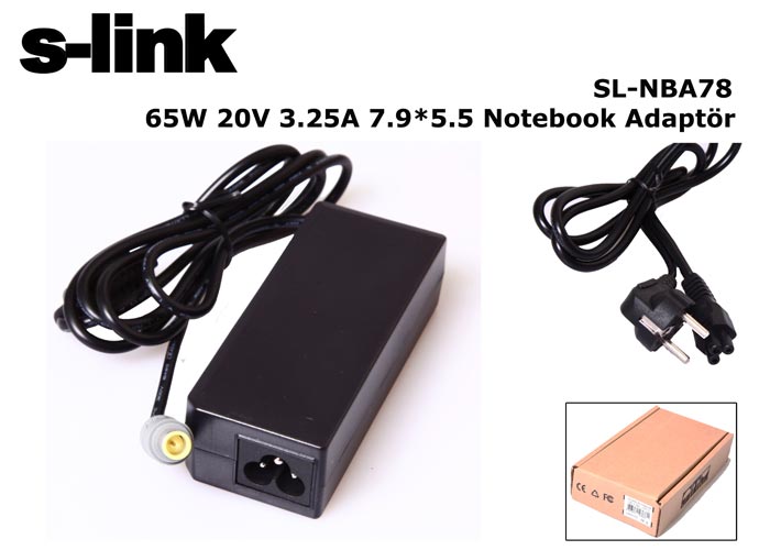 S-link SL-NBA78 65W 20V 3.25A 7.9x5.5 IBM-Lenovo Notebook Standart Adaptör