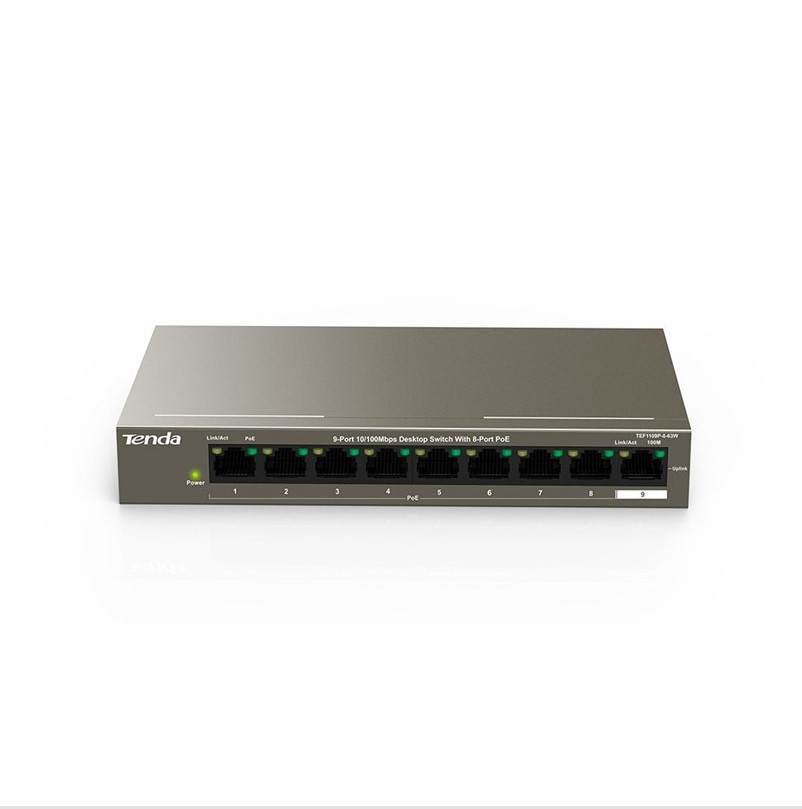 Tenda TEG1109P 8 Port 10/100/1000 PoE +1 Uplink Yönetilemez Switch 102W