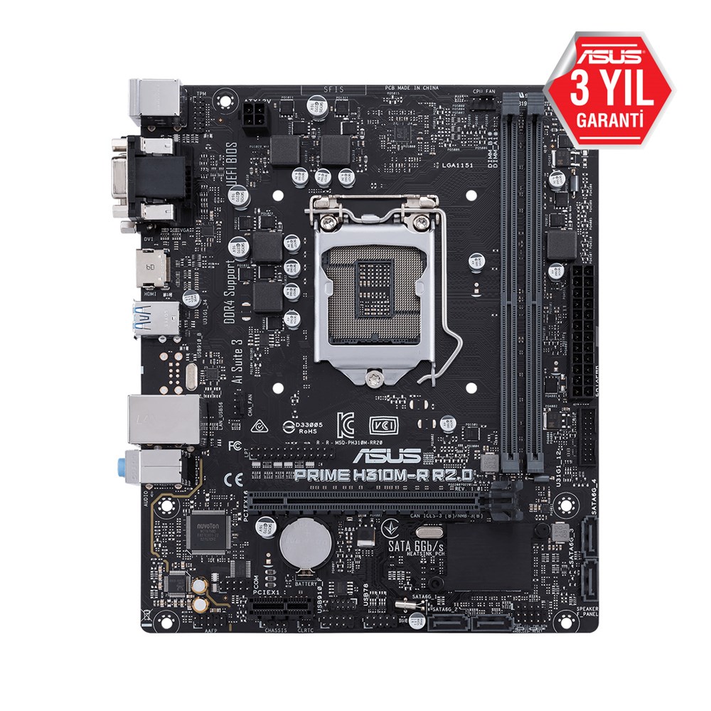 Asus Prime H310M-R R2.0 İntel H310 LGA1151 DDR4 2666 Matx  Win7+Win10 Destekli