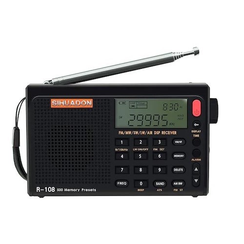 SIHUADON R-108 FM Stereo AM/FM/SW/LW/AIR Tam Band Stereo Dijital Dünya Radyosu