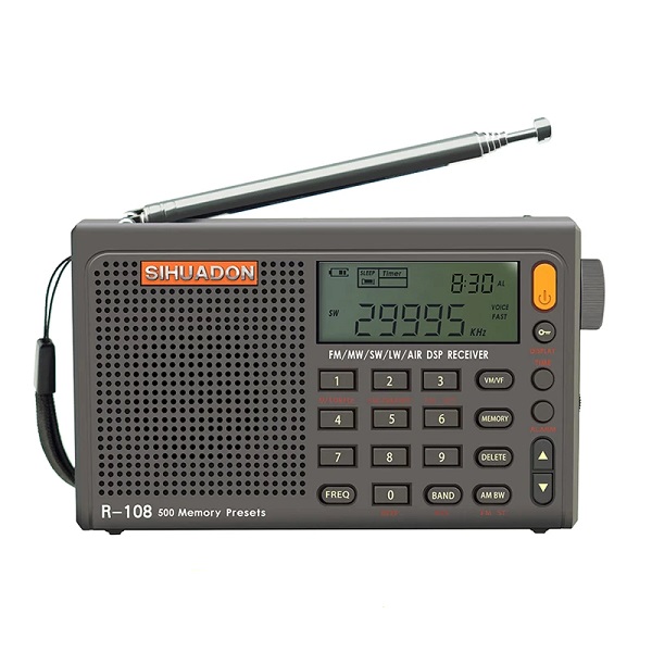 SIHUADON R-108 FM Stereo AM/FM/SW/LW/AIR Tam Band Stereo Dijital Dünya Radyosu Gri