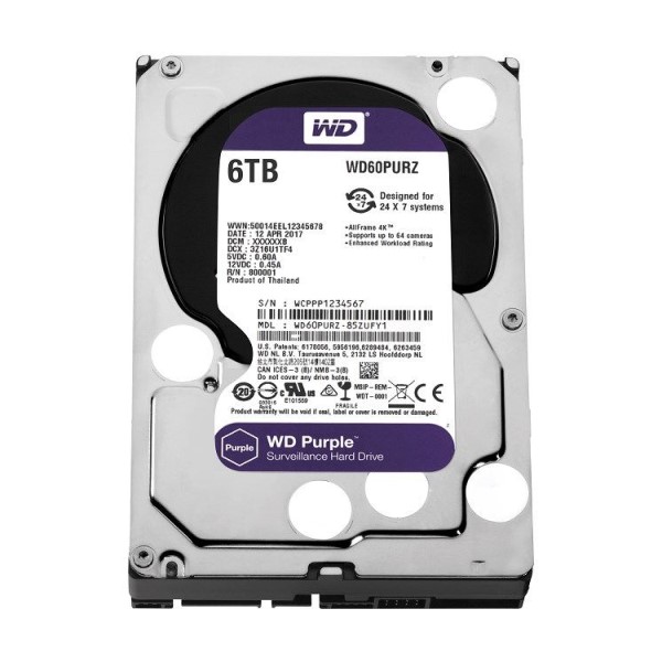 WD Purple 6TB SATA3 3.5 5400RPM 256MB WD64PURZ 7/24 Güvenlik Diski