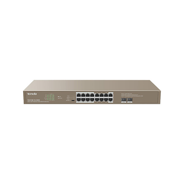 Tenda TEG1118P-16-250W 16 Port 10/100/1000 PoE +2 SFP Yönetilemez Switch 250W