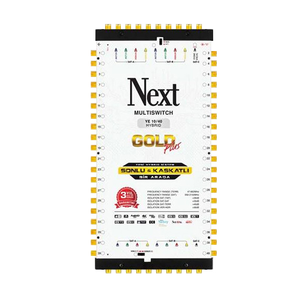Next YE-10/40 Hybrid Gold Plus Sonlu Kaskatlı Adaptörlü 4K Merkezi Uydu Santrali