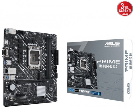 Asus Prıme H610M-D Lga1700 Ddr4 3200Mhz Hdmı/Vga M.2 Usb3.2 Com Matx Anakart