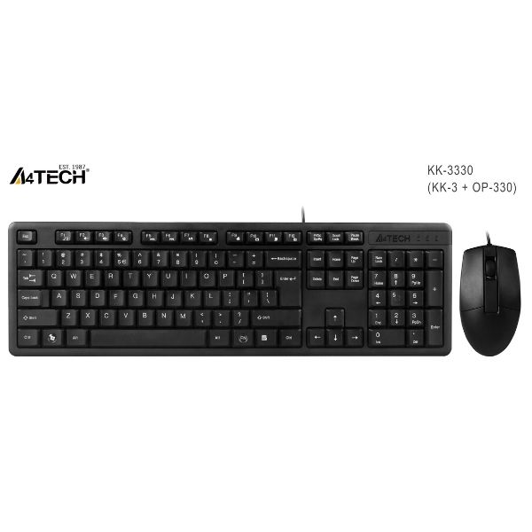 A4 Tech KK-3330 Usb Kablolu Q Kkalvye Mouse Set Siyah