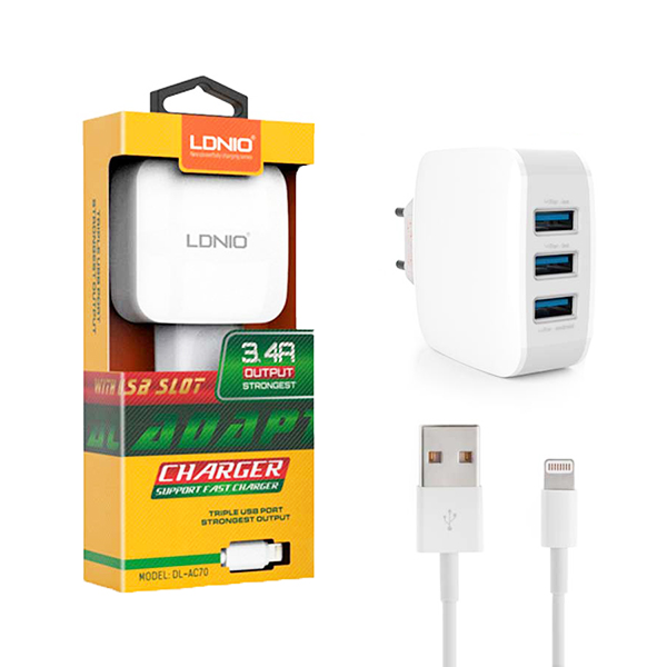Ldnio DL-AC70 5V 3.4A 3Xusb Port Şarj Aleti + Iphone 5 Kablo