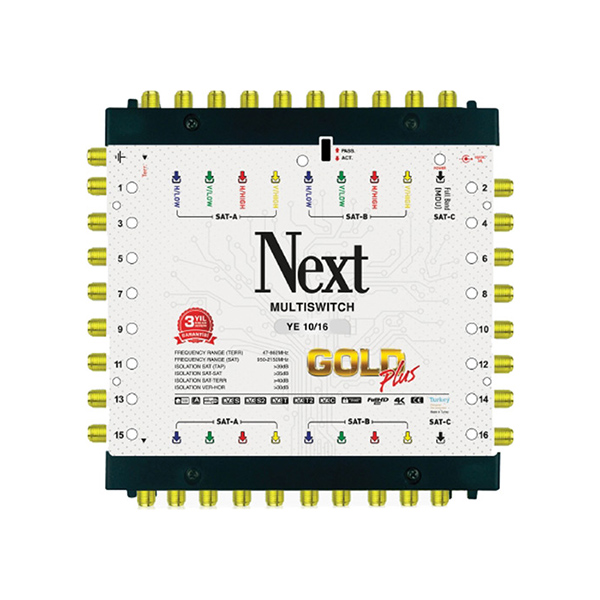 Next YE-10/16 Hybrid Gold Plus 4K Adaptörlü Merkezi Sonlu Kaskatlı Uydu Santrali