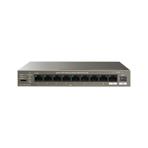 Tenda TEG1110PF-8-102W 8 Port 10/100/1000 PoE +1 Uplink +1 SFP Yönetilemez Switch 102W