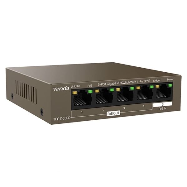 Tenda TEG1105PD 5 Port 10/100/100 PoE Extender Adaptörsüz 1+4 Ara Switch