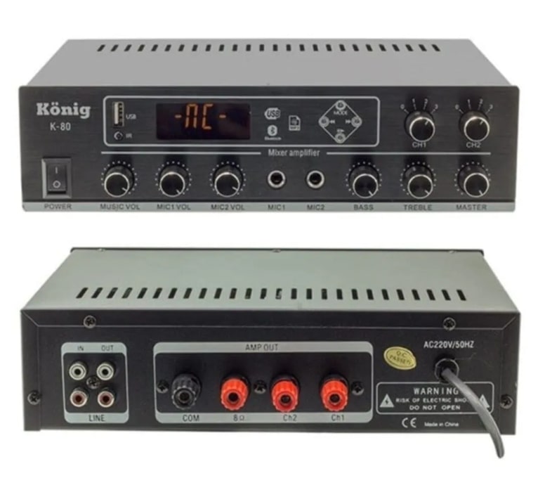 König K-80 80W 100V USB/MP3/Bluetooth 2 Kanallı Kontrollü Trafolu Amfi