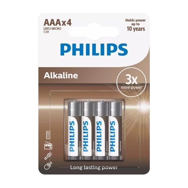 Philips LR03A4B/10 LR03 Micro 1.5V Alkalin AAA 4 lü İnce Kalem Pil