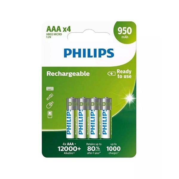 Philips R03B4A95/10 HR03 Micro 1.2V 950 mAh Şarj Edilebilir AAA 4 lü İnce Pil