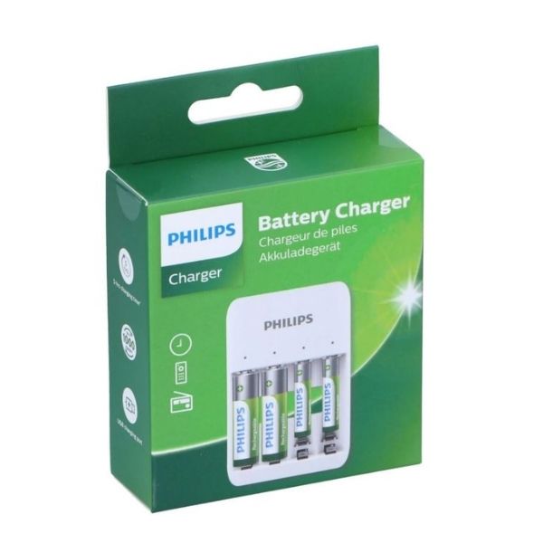 Philips SCB4013NB/00 4 Slotlu Şarj Edilebilir 2xAAA 700mAh İnce Pil - 2x AA 1300mAh Kalem Pil + 50cm Micro USB Kablolu Şarj Cihazı