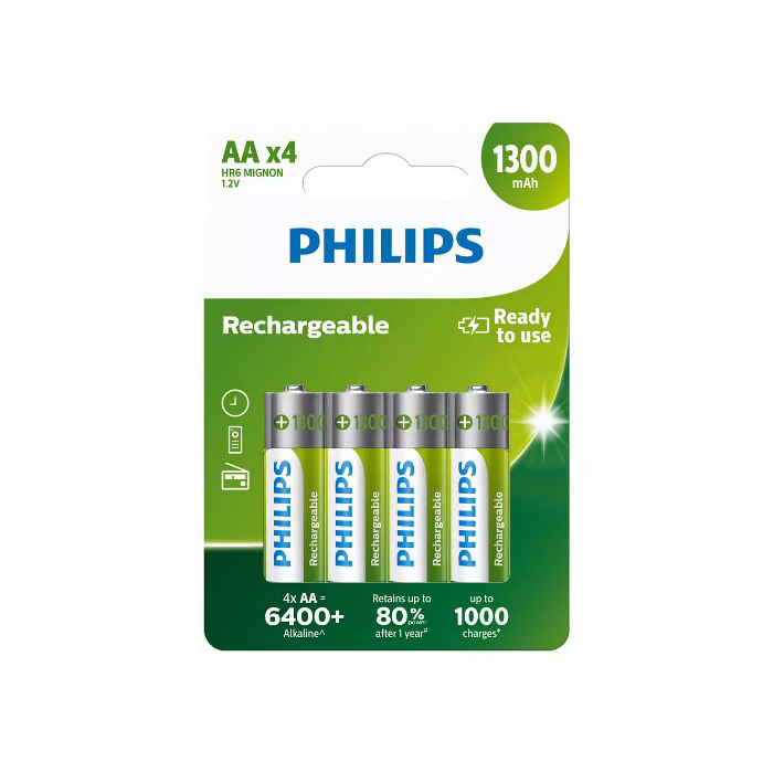 Philips R6B4A130/10 HR6 Mignon 1.2V 1300 mAh Alkalin Şarj Edilebilir AA 4 lü Kalem Pil