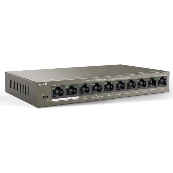 Tenda TEF1110P-8-63W 8 Port 10/100 PoE +2 Uplink Yönetilemez Switch 63W