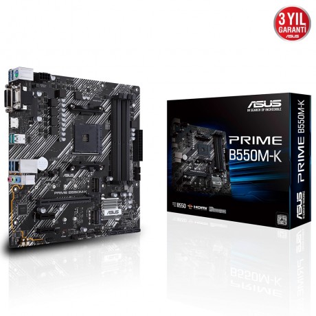 Asus Prime B550M-K AM4 DDR4 Ses Glan HDMI/DVI/VGA Sata3 Usb3.2 mATX