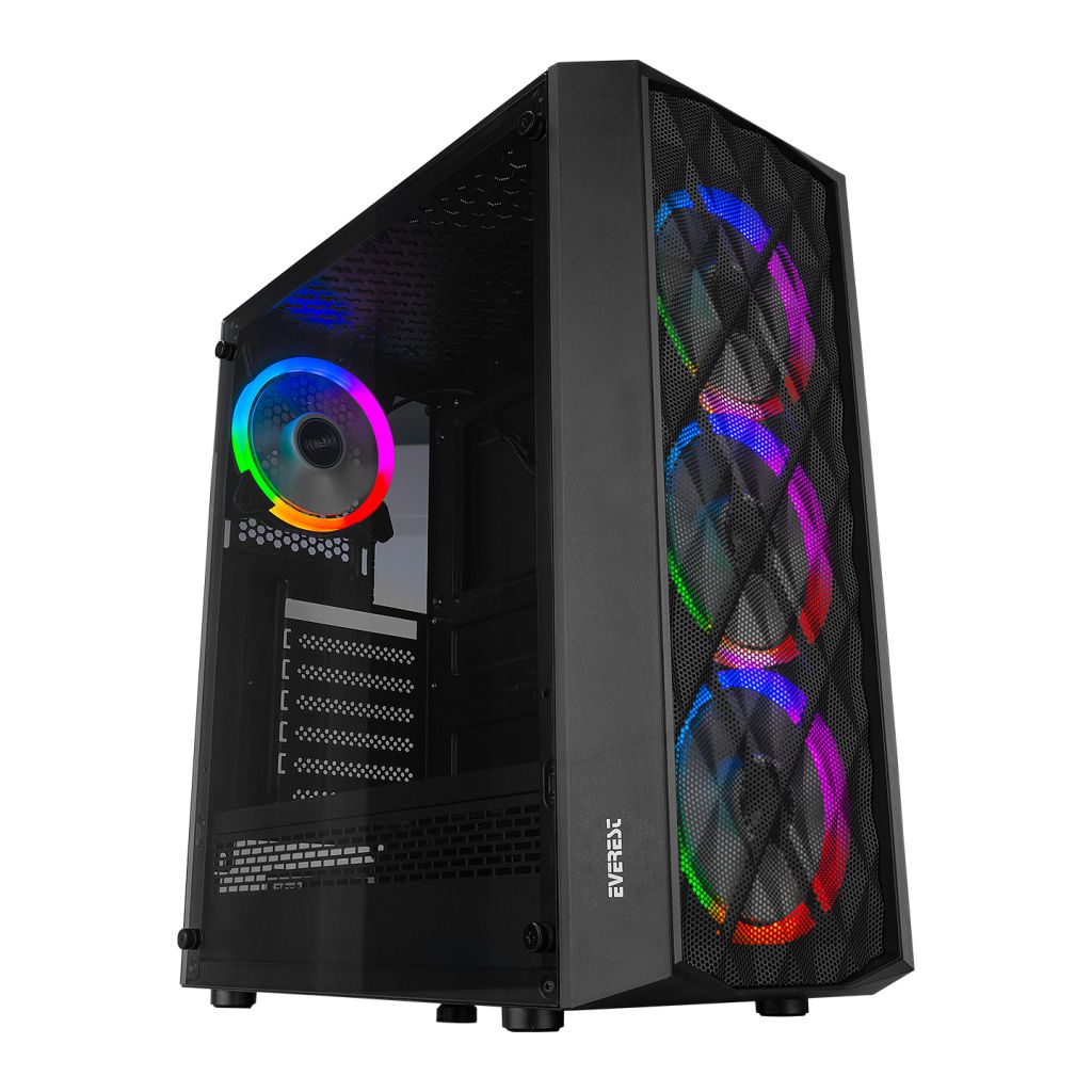 Everest BUMPY 4x12cm RGB Fan Temperli Camlı Gaming Oyuncu Kasası
