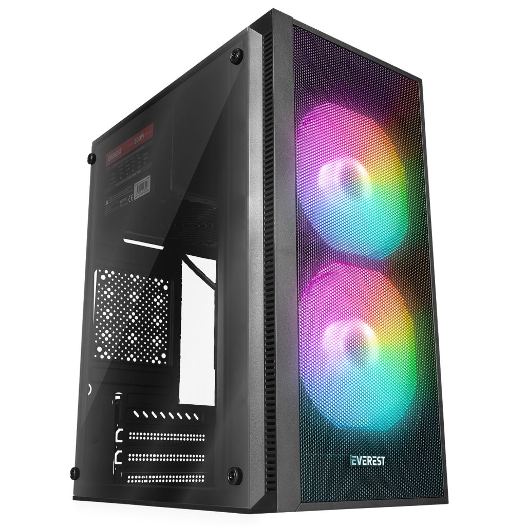 Everest MINION Mesh PEAK 300W 2x12cm Rainbow Fan Akrilik Yan Panel Mini-T Gaming Oyuncu Kasası
