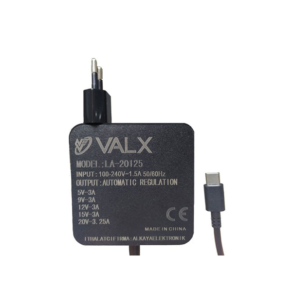Valx LA-20125 65 Watt 5V/9V/12V/15V/20V 3A Type-C Notebook Adaptör