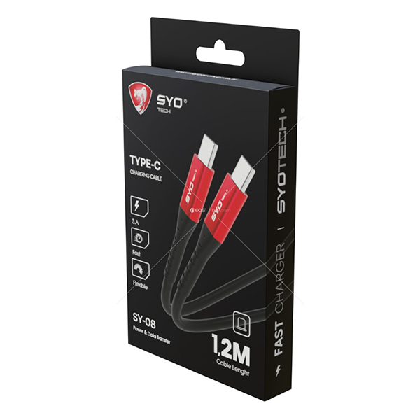 Syotech SY-08 TYPE-C To TYPE-C 1.2M Data Transfer Hızlı Şarj Kablosu Siyah