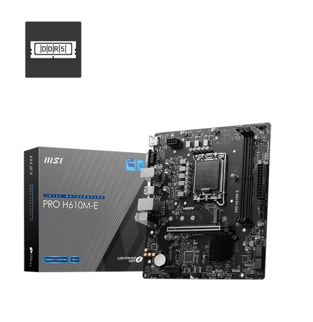 Msi Pro H610M-E DDR5 1700P M.2 Ses Glan HDMI/VGA Sata3 Usb3.2 mATX