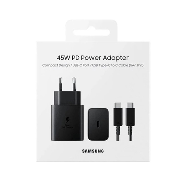 Samsung 45 Watt Type C Hızlı Şarj Adaptörü Siyah + Type C Kablo 5A 1.8Mt EP-T4510XBEGWW