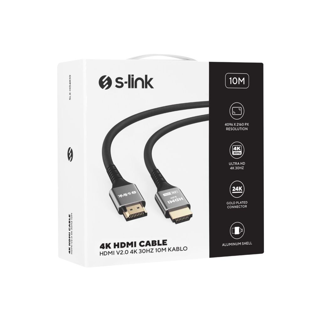 S-link SLX-HD4K10 19+1 10m HDMI to HDMI Metal v2.0 4K  30Hz Kablo