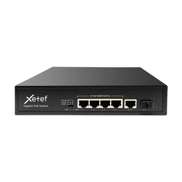 Xetef ZTF-4P1U1S 4 Port 10/100/1000 PoE +1 Uplink +1 SFP Gigabit Yönetilemez Switch 55W