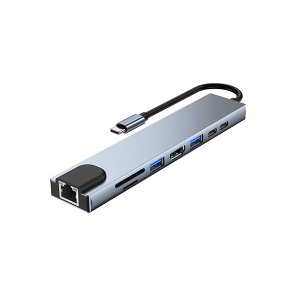 Nivatech NTC9801 8in 1 4K HDTV 2xUsb 3.0 2xType-C Sd/MicroSD 10/100 Lan Adaptör