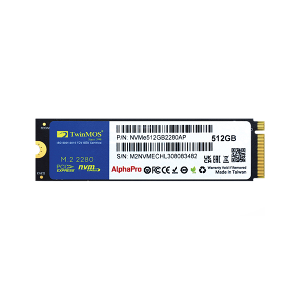 TwinMOS 512GB M.2 PCIe Gen3 NVMe SSD (3600-3250Mb/s) TLC 3DNAND NVMe512GB2280AP