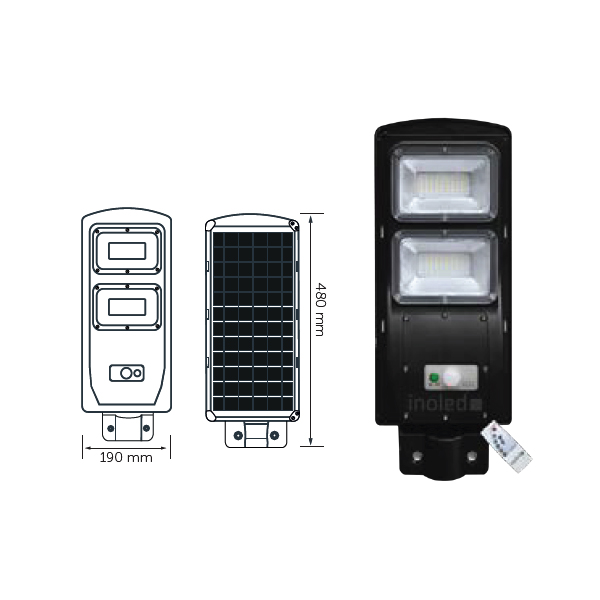 Inoled 9351-01 60W 1000Lm Solar Sokak Armatür Lamba Siyah